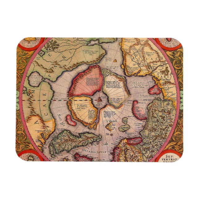Antique Map of the North Pole Map by Mercator Magnet (Horizontal)