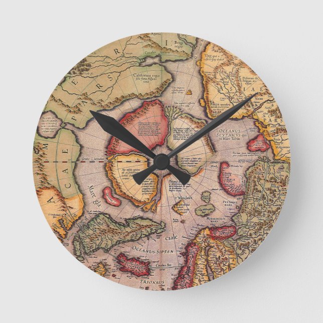 Antique Map of the North Pole Map by Mercator Round Clock (Front)