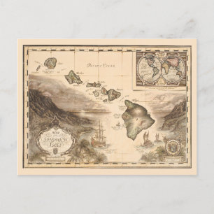 Antique map of the Sandwich Isles Hawaii 1700s Postcard