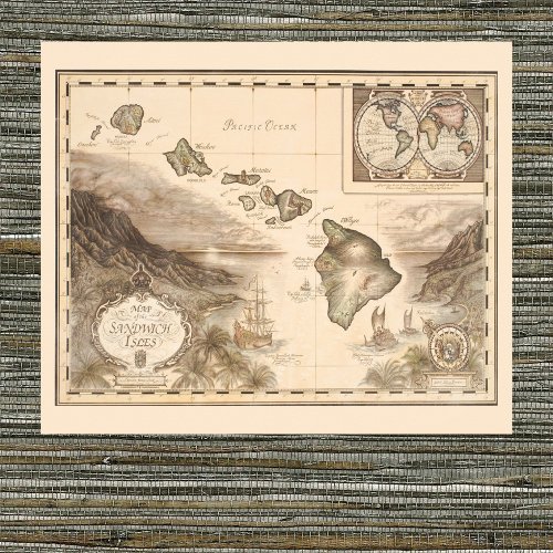 Antique map of the Sandwich Isles Hawaii 1700s Poster