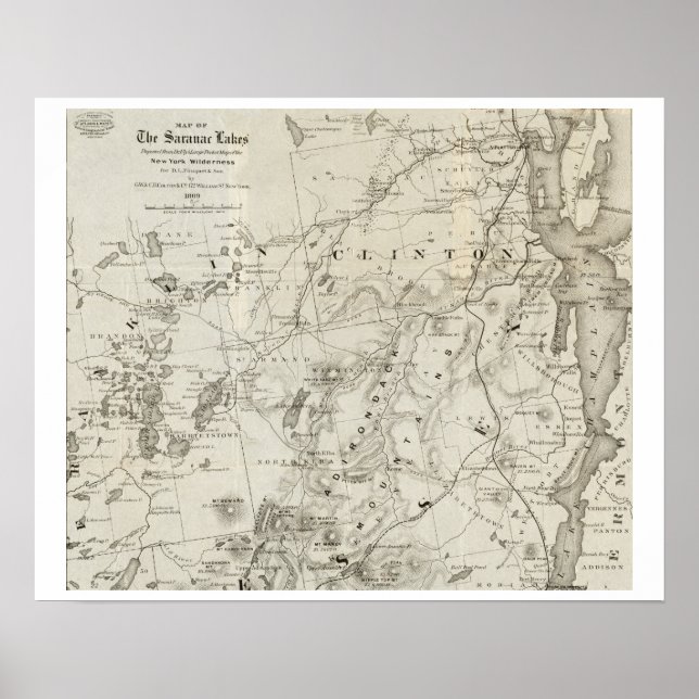 Antique map of the Saranac Lakes New York Poster (Front)