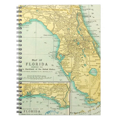 Antique Map of the State of Florida USA Notebook