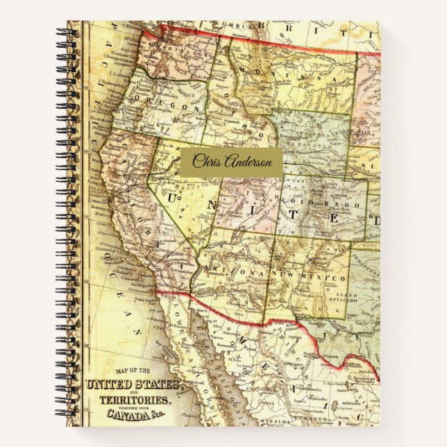 Antique Map of The United States Notebook (Front)