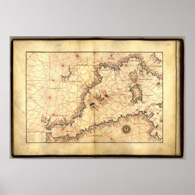 Antique Map of the Western Mediterranean Sea Poster (Front)