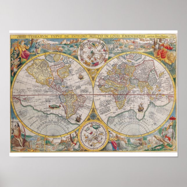 Antique Map of the World 1594 Poster (Front)