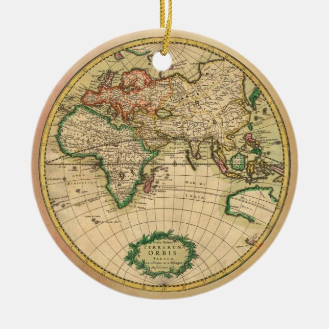 Antique Map of the World Ceramic Ornament (Front)