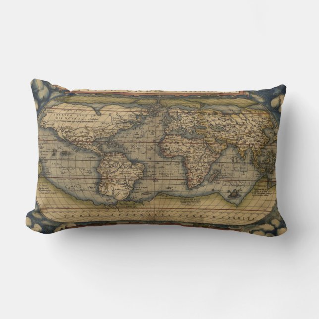 Antique Map of the World Lumbar Pillow (Front)