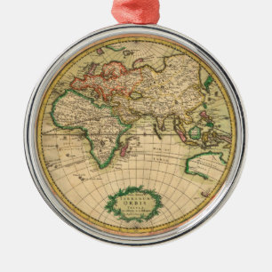 Antique Map of the World Metal Ornament