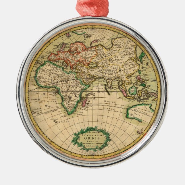Antique Map of the World Metal Ornament (Front)
