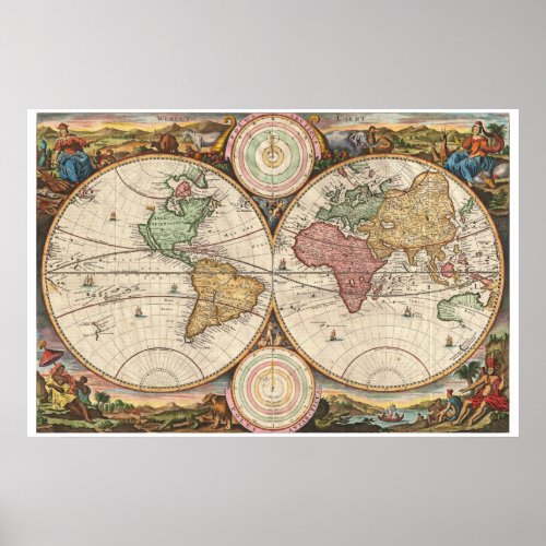 Antique map of the world poster