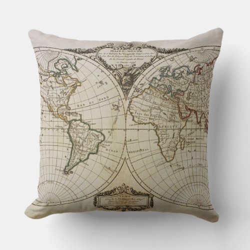 Antique Map of the World Throw Pillow