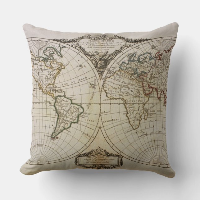 Antique Map of the World Throw Pillow (Front)