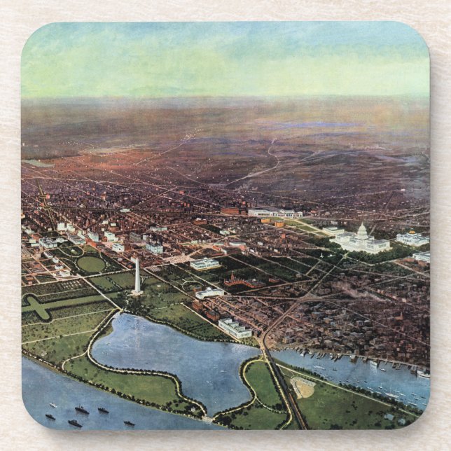 Antique Map of Washington DC and the Potomac River Beverage Coaster (Front)