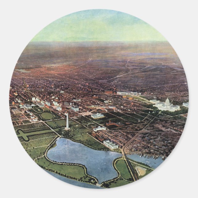 Antique Map of Washington DC and the Potomac River Classic Round Sticker (Front)