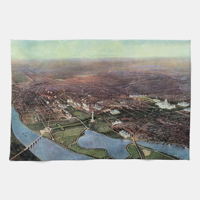 Antique Map of Washington DC and the Potomac River Kitchen Towel (Horizontal)