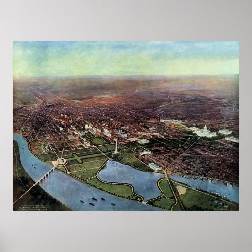 Antique Map of Washington DC and the Potomac River Poster