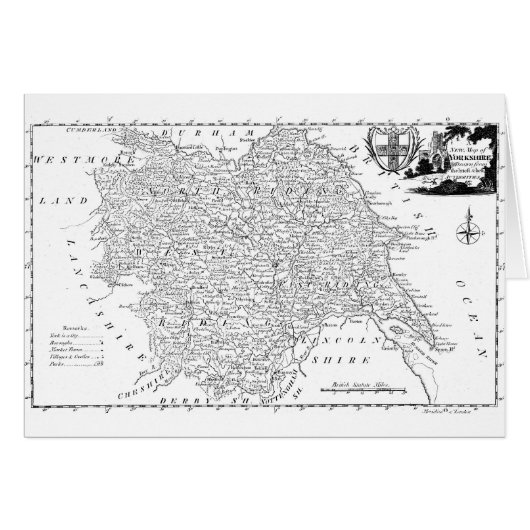 Antique Map of Yorkshire 1786 Cards (Front Horizontal)