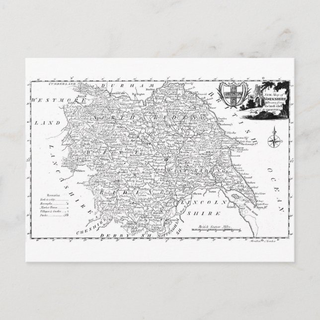 Antique Map of Yorkshire 1786 Postcard (Front)