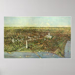 Antique Map, Panoramic View of Washington DC Poster