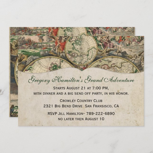 Antique Map Party Invitation (Front/Back)