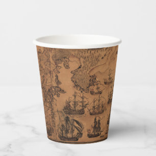 Antique map Pirate birthday party Paper Cups