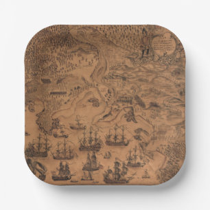 Antique map Pirate birthday party Paper Plates