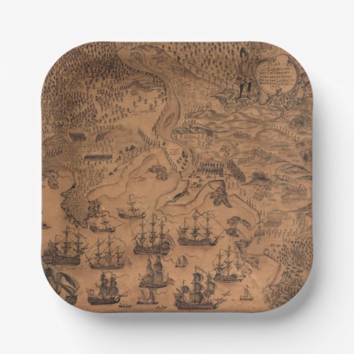 Antique map Pirate birthday party  Paper Plates