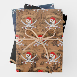 Antique map Pirate Jolly Roger birthday party Wrapping Paper Sheets