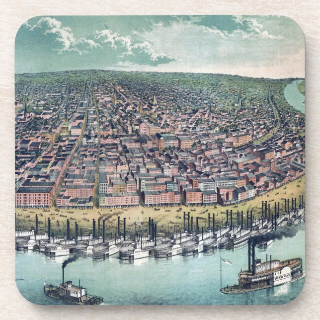 Antique Map Saint Louis Missouri Mississippi River Beverage Coaster (Front)