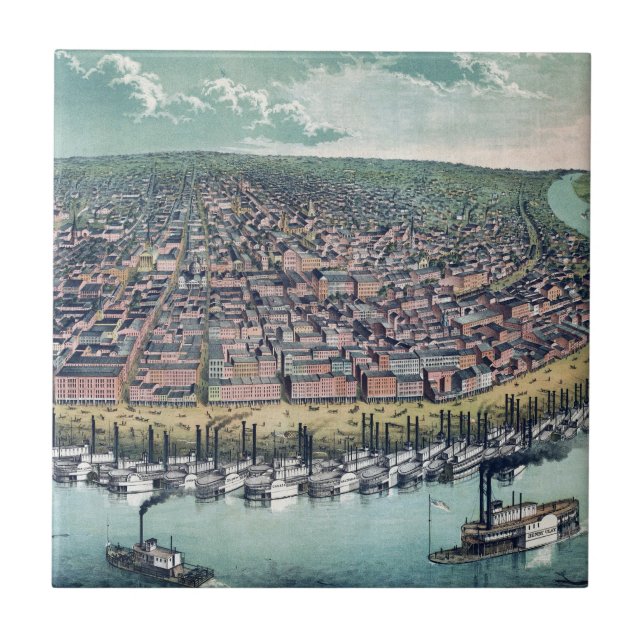 Antique Map Saint Louis Missouri Mississippi River Ceramic Tile (Front)