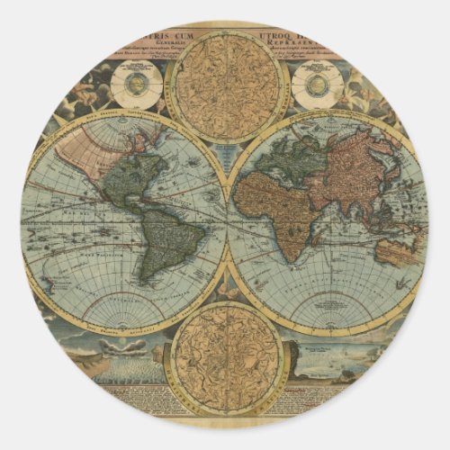 Antique Map Series Classic Round Sticker