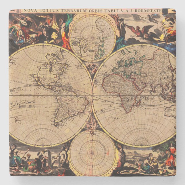 Antique Map Stone Coaster (Front)