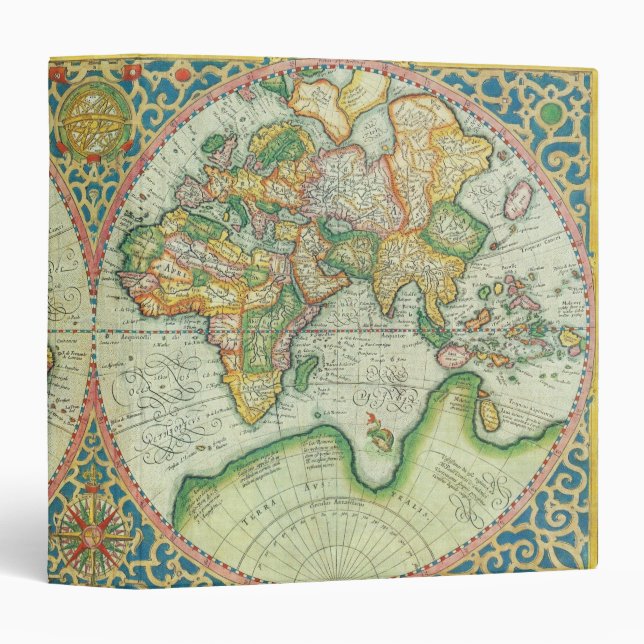 Antique Map Travel Portfolio 3 Ring Binder (Front/Spine)