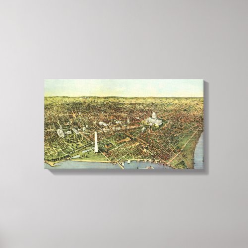Antique Map with a Panoramic View of Washington DC Canvas Print