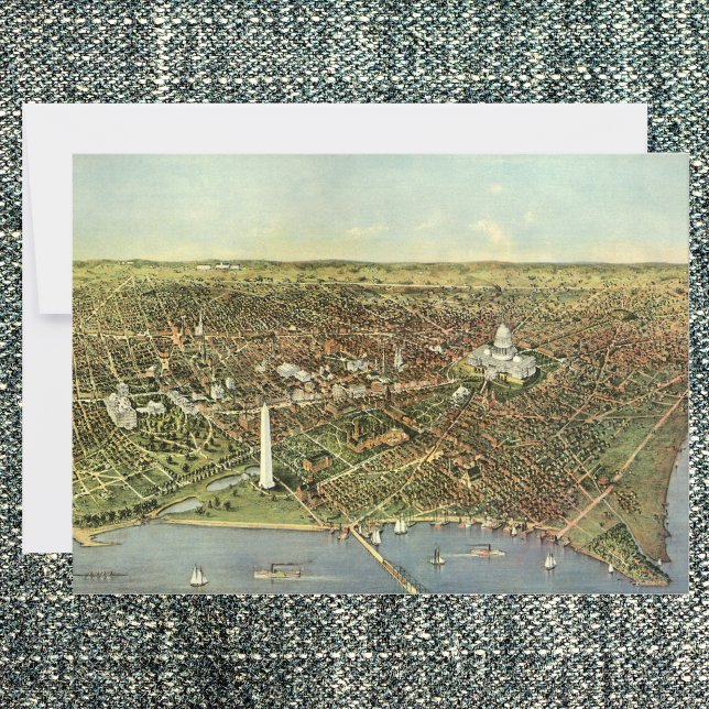 Antique Map with a Panoramic View of Washington DC Cards (Creator Uploaded)