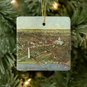 Antique Map with a Panoramic View of Washington DC Ceramic Ornament