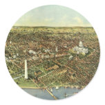 Antique Map with a Panoramic View of Washington DC Classic Round Sticker