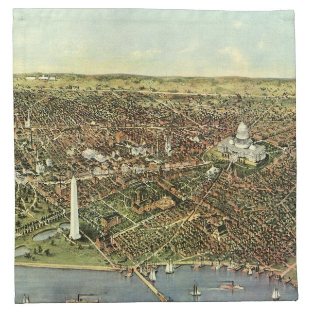 Antique Map with a Panoramic View of Washington DC Cloth Napkin (Front)