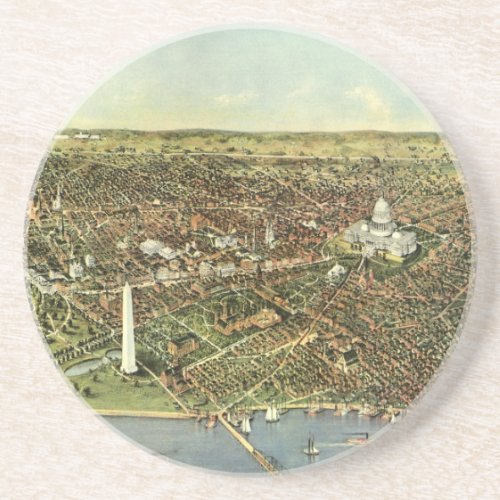 Antique Map with a Panoramic View of Washington DC Coaster
