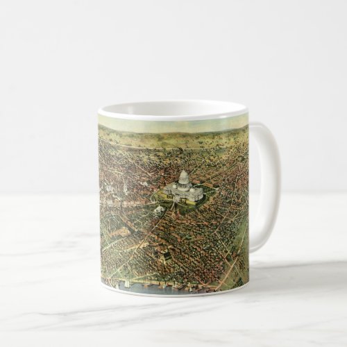 Antique Map with a Panoramic View of Washington DC Coffee Mug