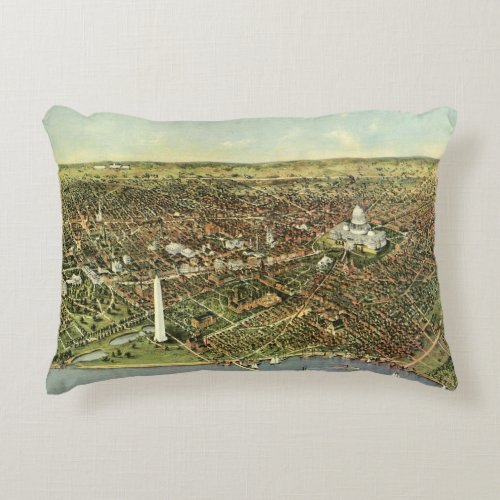 Antique Map with a Panoramic View of Washington DC Decorative Pillow