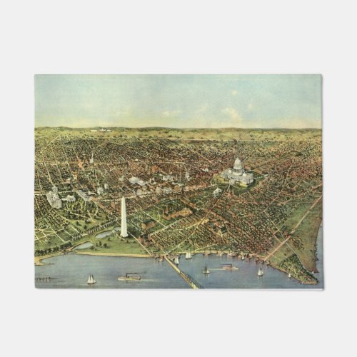 Antique Map with a Panoramic View of Washington DC Doormat