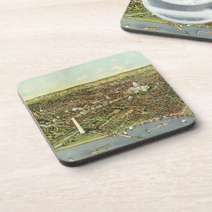 Antique Map with a Panoramic View of Washington DC Drink Coaster