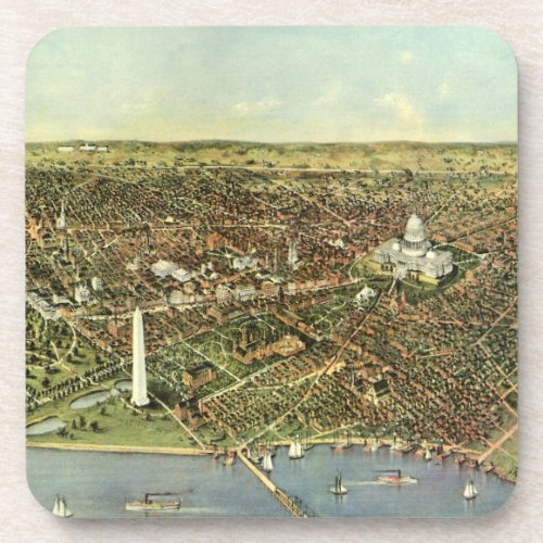 Antique Map with a Panoramic View of Washington DC Drink Coaster