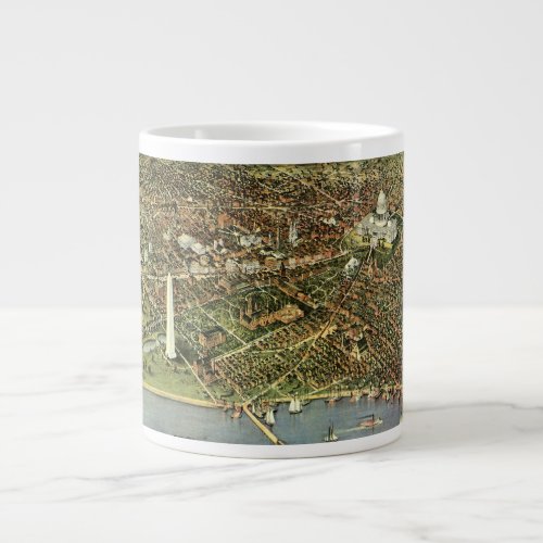 Antique Map with a Panoramic View of Washington DC Giant Coffee Mug