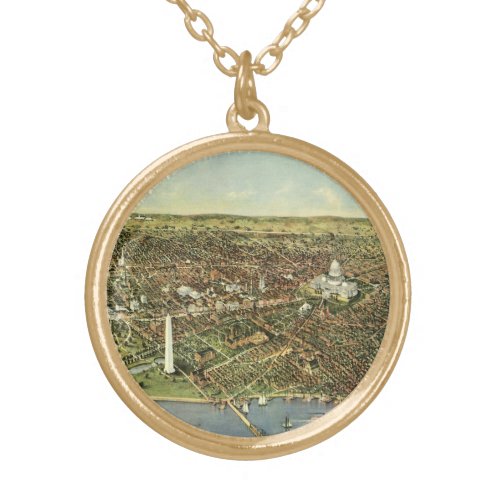 Antique Map with a Panoramic View of Washington DC Gold Plated Necklace