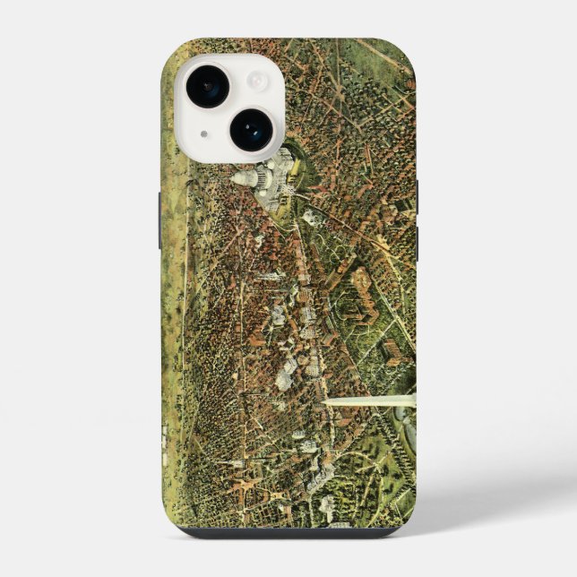 Antique Map with a Panoramic View of Washington DC Iphone Case (Back)