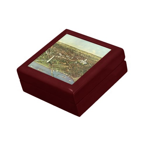 Antique Map with a Panoramic View of Washington DC Keepsake Box