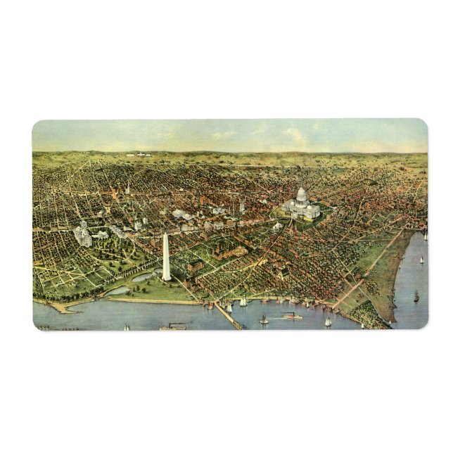 Antique Map with a Panoramic View of Washington DC Label (Front)