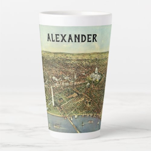 Antique Map with a Panoramic View of Washington DC Latte Mug